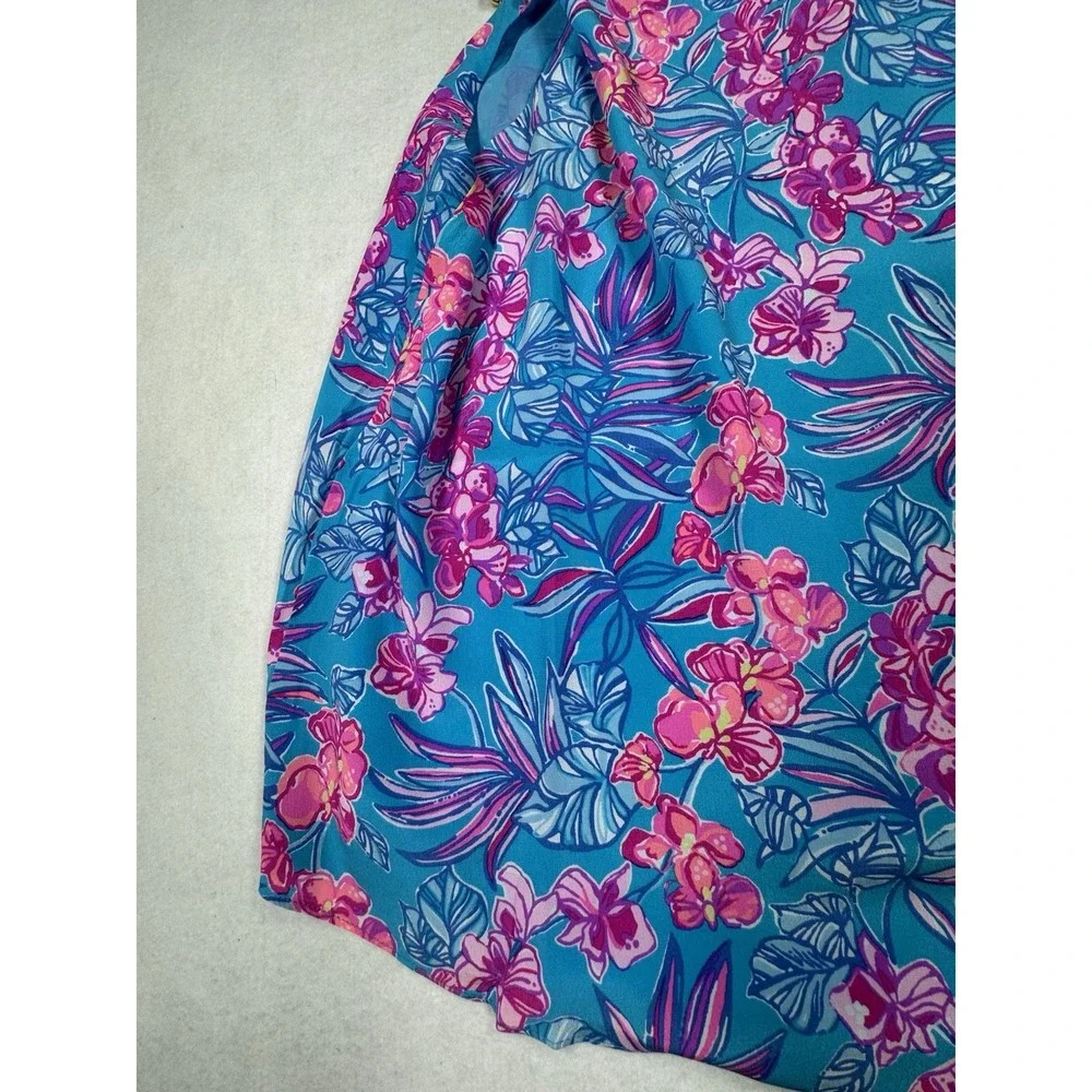 Lilly Pulitzer Size 8 Blue Pink Tropical Floral Chain Neck Sleevless Top - Picture 4 of 11